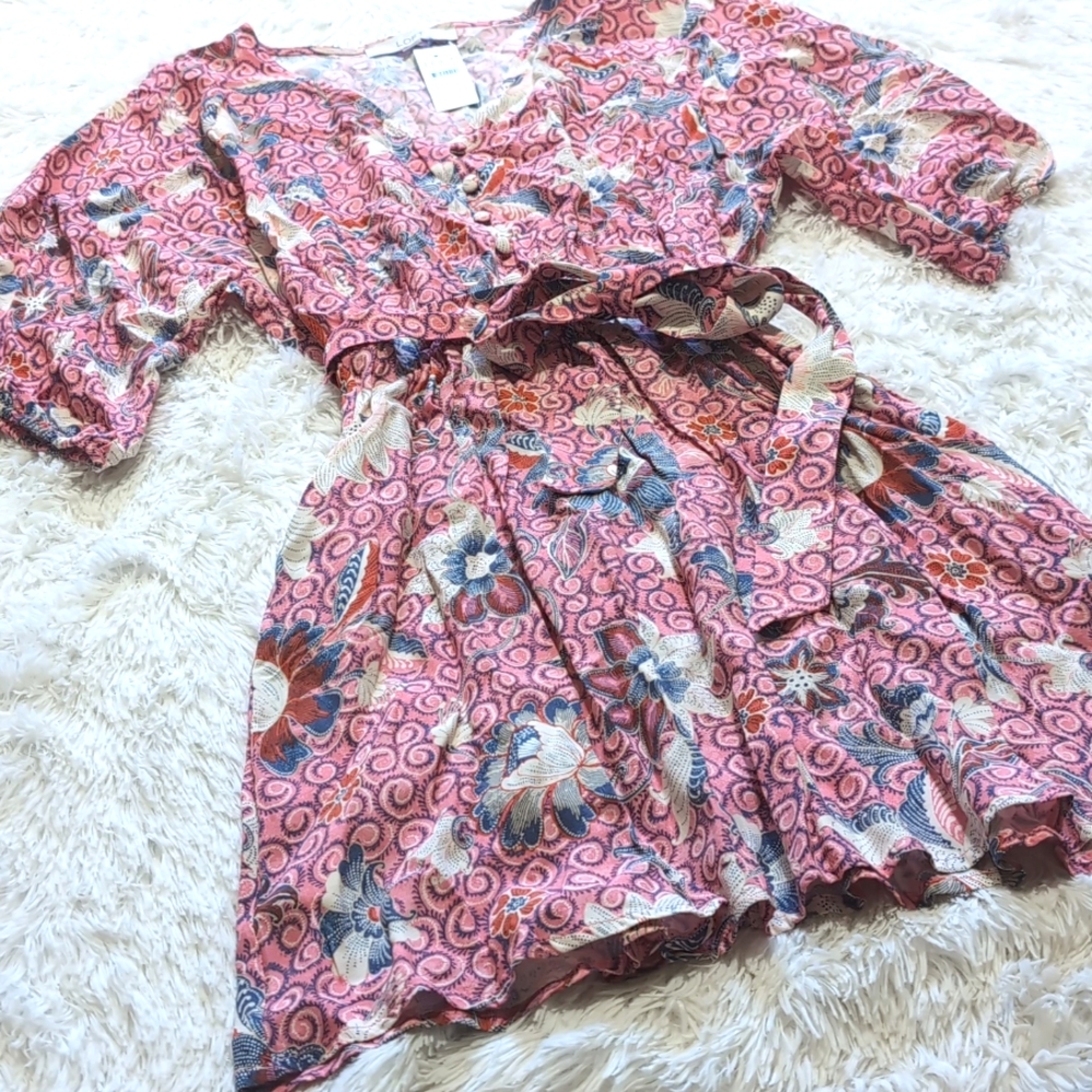 NWT Loft Pink Floral Cinched Waist Dahlia Dolman Sleeve Pocket Dress Size XS - Picture 8 of 14